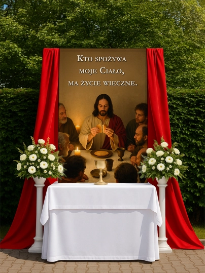 Baner na Boże Ciało dekoracja ołtarzy i procesji BBC0030