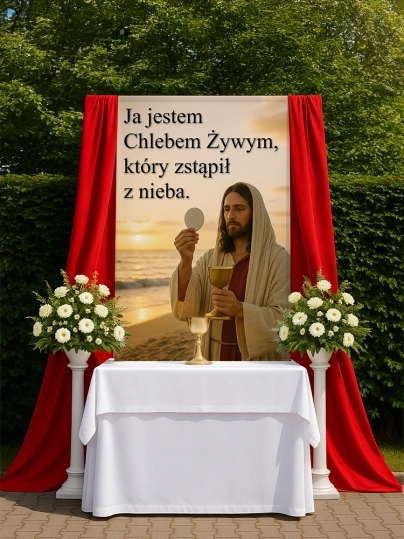 Baner na Boże Ciało dekoracja ołtarzy i procesji BBC0035
